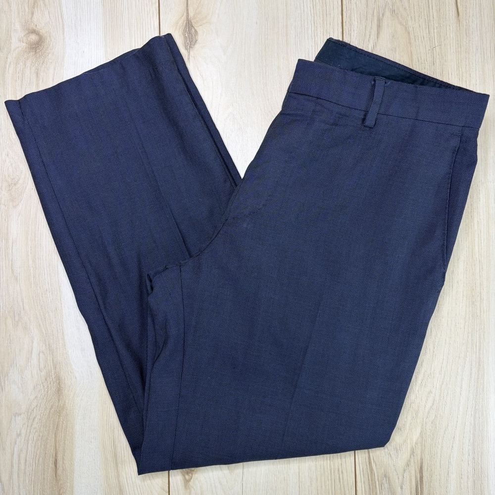 Peter Millar Mens Hopsack Wool Trouser Dress Pants 32x26 Navy Blue Straight Fit